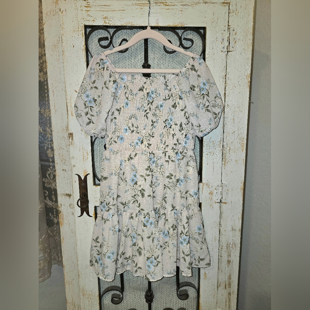 Rare Editions Blush Floral Dress with  Blue and Green